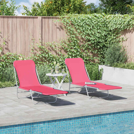 Chaises longues  Transat  Bain de soleil pliables lot de 2 Acier et tissu Rose