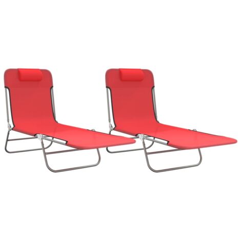 Chaises longues  Transat  Bain de soleil pliables lot de 2 rouge textilène et acier