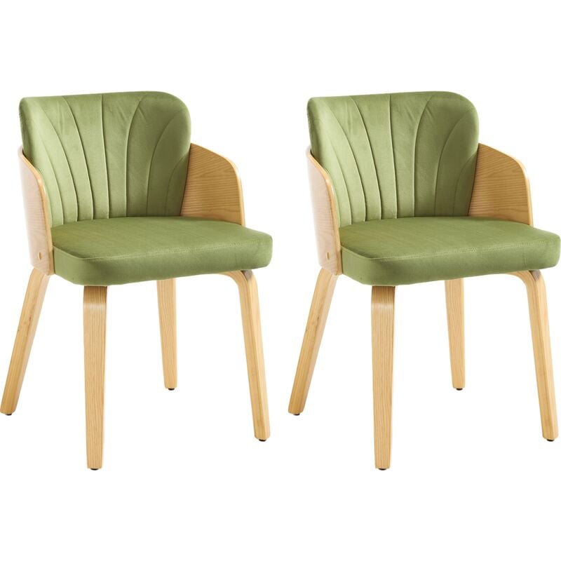 Wahson Chaises Lot de 2 Chaise de Cuisine avec Pied Bois Chaise en Velours pour Restaurant, Vert