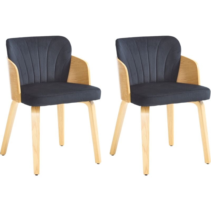 Wahson Chaises Lot de 2 Chaise de Cuisine avec Pied Bois Chaise en Velours pour Restaurant, Noir