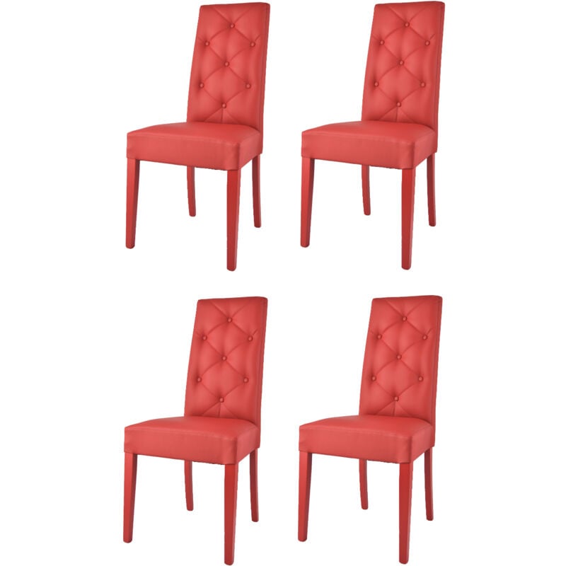 Tommychairs - Set 4 chaises CHANTAL pour cuisine et salle à manger, structure en bois de hêtre peindré en rouge, assise et dossier rembourrés et
