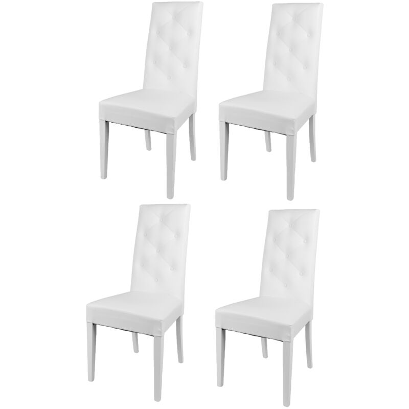 Tommychairs - Set 4 chaises chantal pour cuisine et salle à manger, structure en bois de hêtre peindré en blanc, assise et dossier rembourrés et