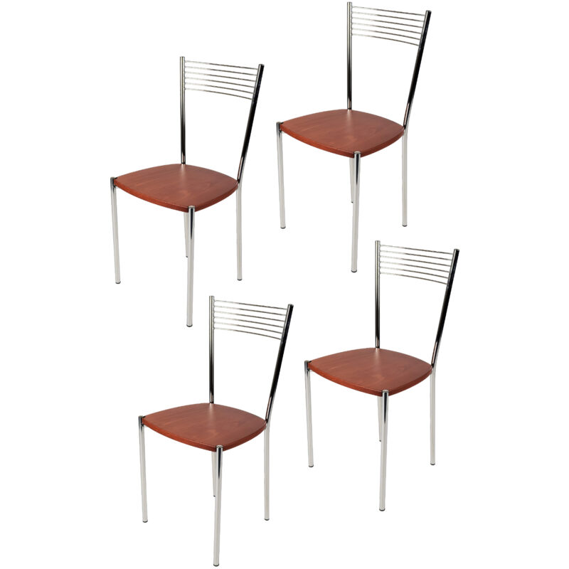 T M C S - Tommychairs - Set 4 chaises elegance pour cuisine, bar et salle à manger, robuste structure en acier chromé et assise en bois couleur