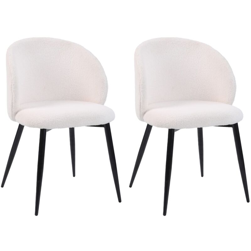 Mobili Rebecca - Chaises Karamu 81x54x56 Tissu Teddy Métal Crème Noir Moderne set 2 pièces Partiellement Assemblé
