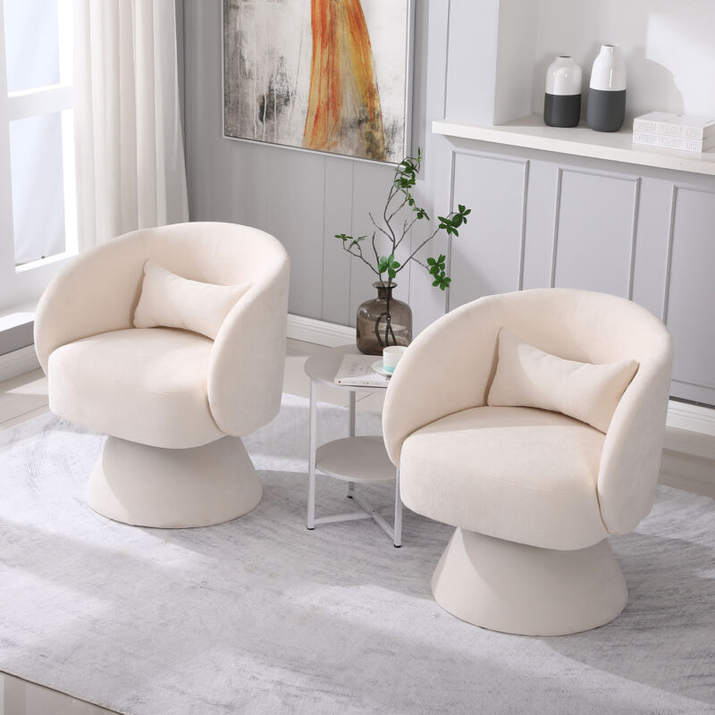 Redom - Chaises de loisirs lot de 2, avec une base pouvant pivoter à 360°, 67x61.5x78CM, Mousse, beige