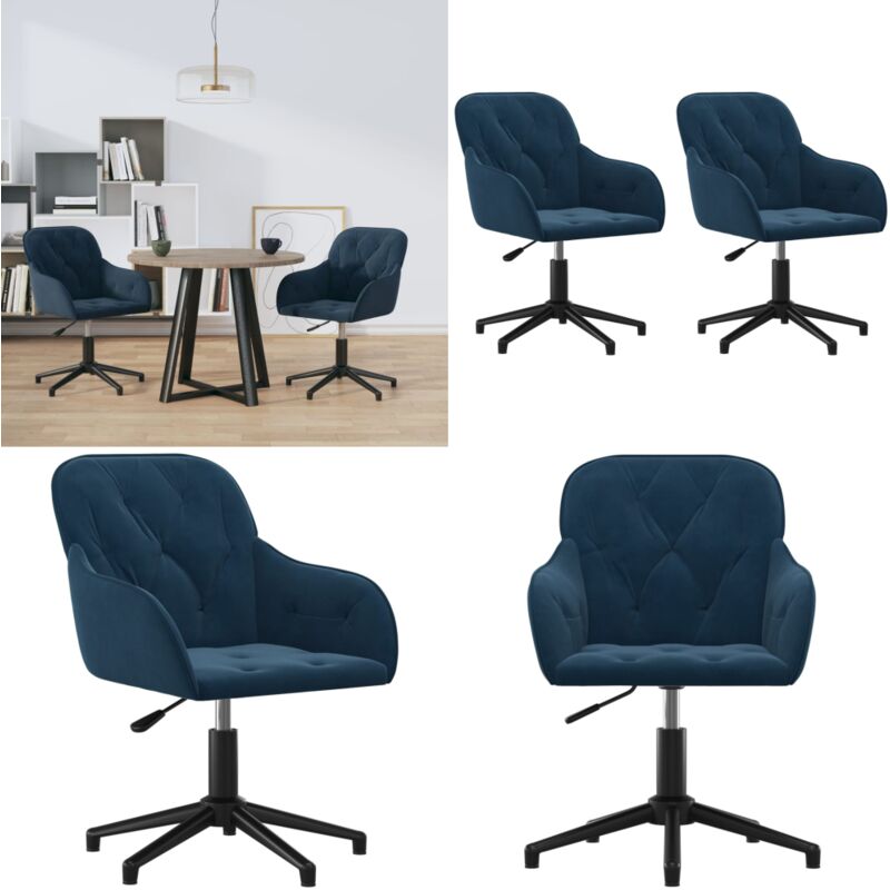 Vidaxl - Chaises pivotantes à manger lot de 2 Bleu Velours - Chaise De Salle à Manger - Fauteuil De Salle à Manger - Chaise Bleue - Chaise Velours