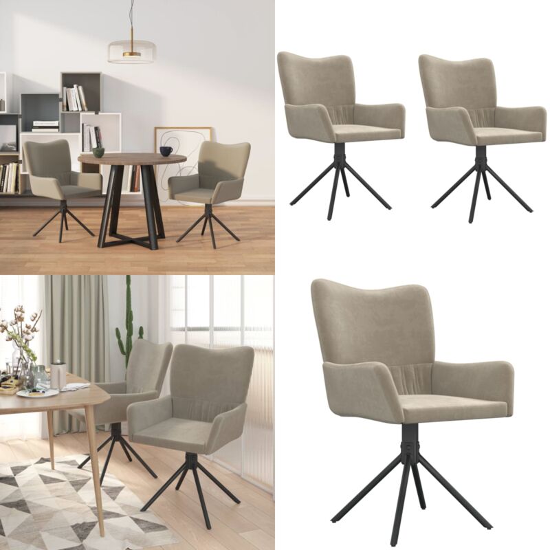 Vidaxl - Chaises pivotantes à manger lot de 2 Gris clair Velours - Chaise De Salle à Manger - Chaise Pivotante - Fauteuil De Salle à Manger - Velours