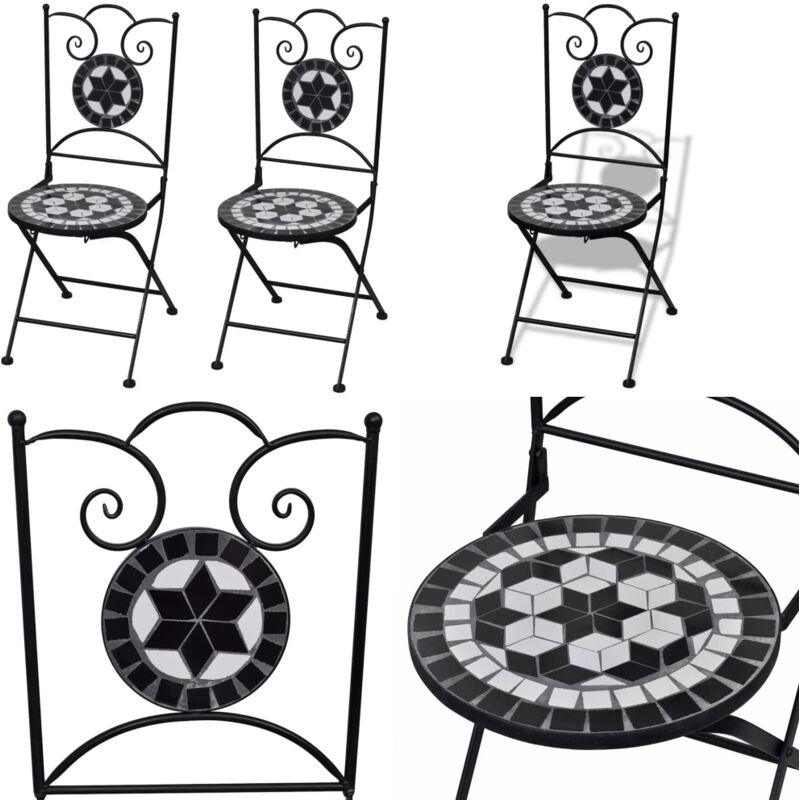 Chaises pliables de bistro 2 pcs Céramique Noir et blanc - Chaise De Jardin - Chaise Bistro - Mobilier De Jardin - Décoration Extérieure - Terrasse