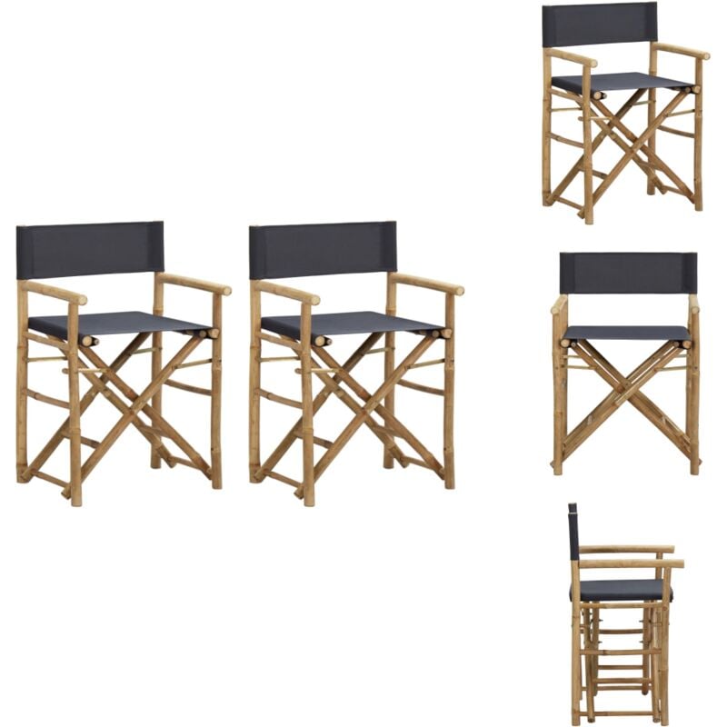 Chaises pliables de directeur lot de 2 Gris foncé Bambou tissu - Chaise De Jardin - Chaise Pliante - Mobilier De Jardin - Chaises En Bambou - Chaise