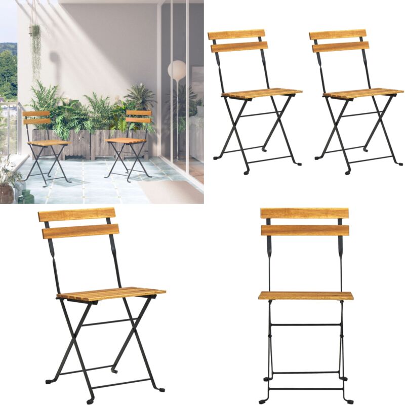 Chaises pliables de jardin lot de 2 Acier et Bois acacia solide - Chaise De Jardin Pliable - Chaise Extérieure - Mobilier De Jardin - Fauteuil De