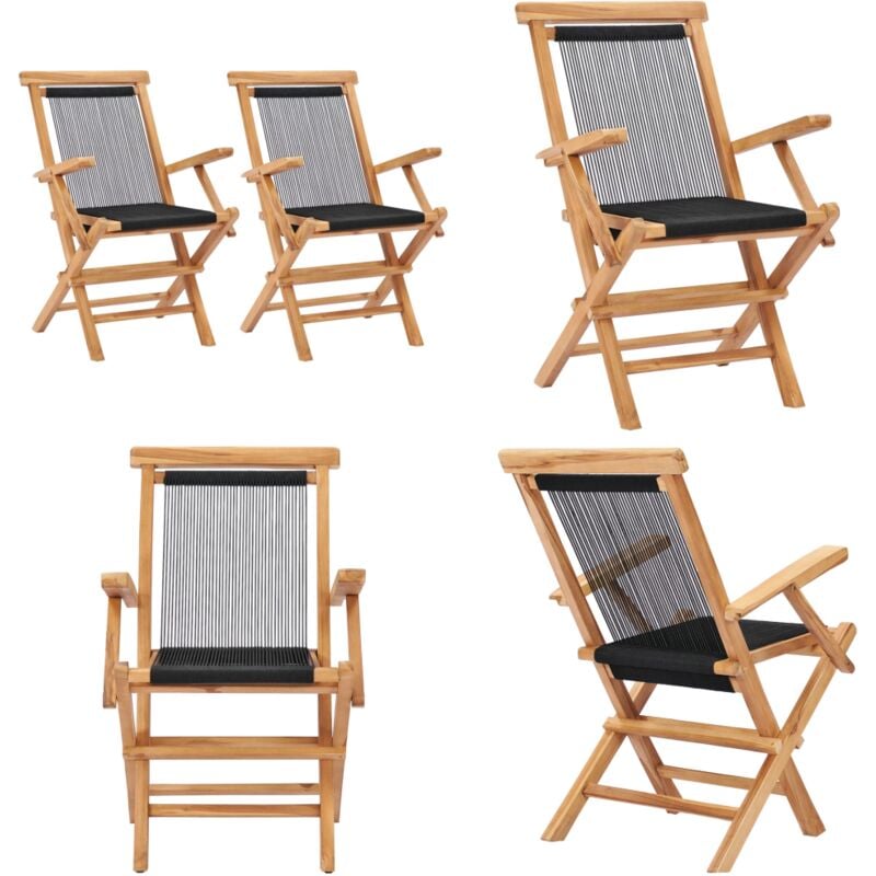 Chaises pliables de jardin lot de 2 Bois teck solide et corde - Chaise De Jardin - Chaise Pliante - Mobilier De Jardin - Terrasse - Jardin - Home &