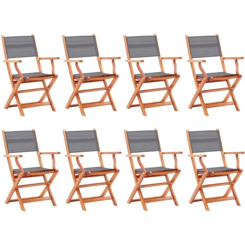 Vidaxl - Chaises pliables de jardin lot de 8 gris eucalyptus textilène