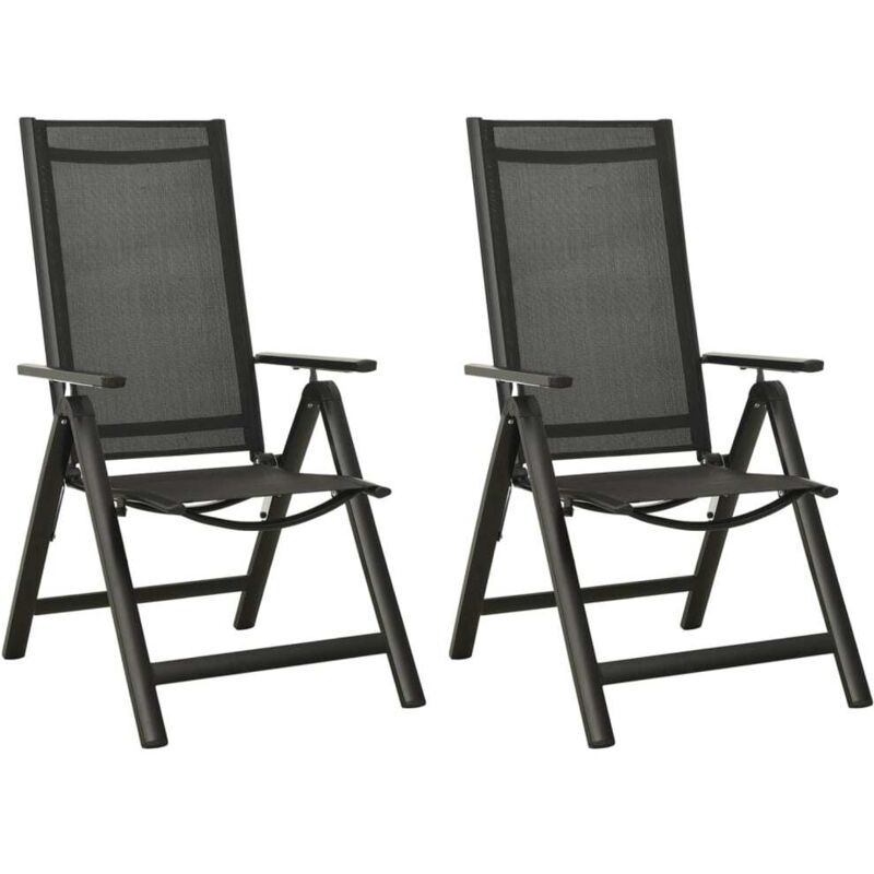 Chaises pliables de jardin lot de 2 Textilène et aluminium Noir Vidaxl