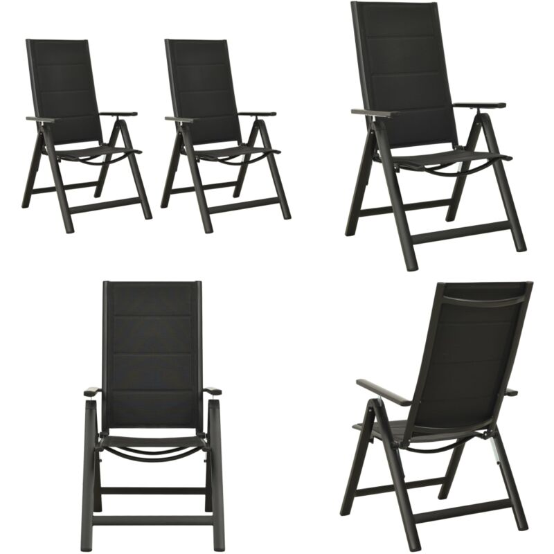 Chaises pliables de jardin lot de 2 Textilène et aluminium Noir - Chaise De Jardin Pliable - Chaise Extérieure - Mobilier De Jardin - Fauteuil De