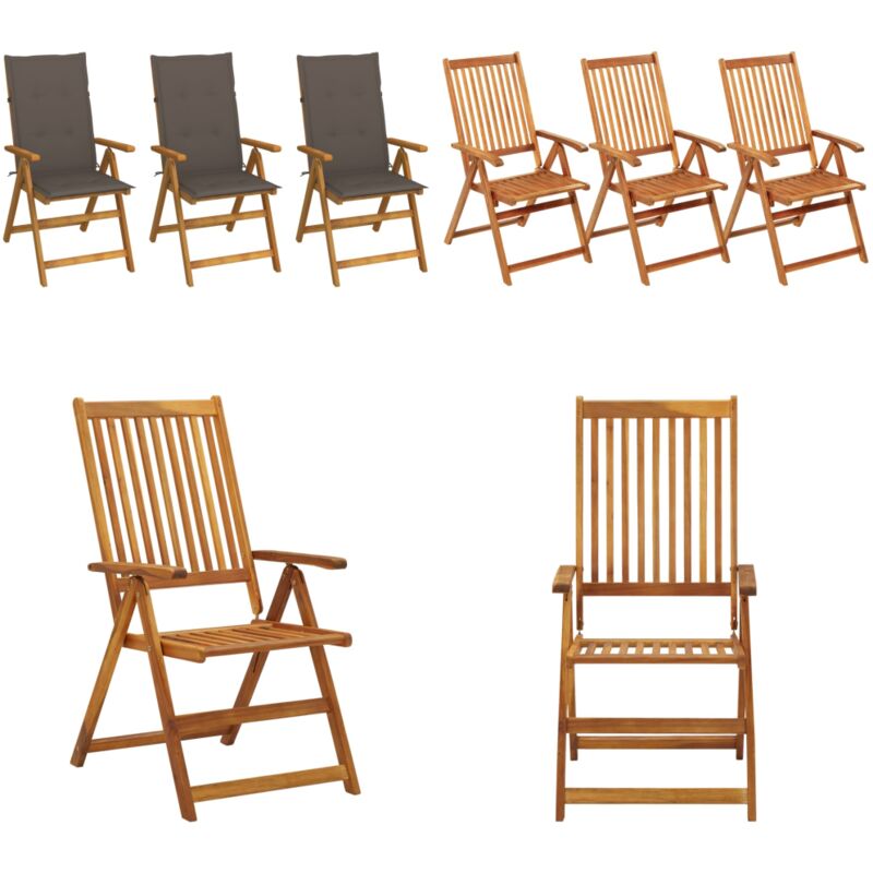 Chaises pliables de jardin lot de 3 avec coussins Bois d'acacia - Chaise De Jardin - Chaise Pliante - Mobilier De Jardin - Meubles De Jardin - Acacia
