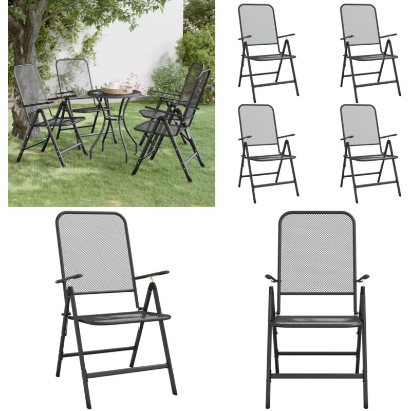 Chaises pliables jardin lot de 4 Maille métallique Anthracite - Chaise De Jardin Pliable - Chaise Lounge - Meubles De Jardin - Fauteuil De Jardin