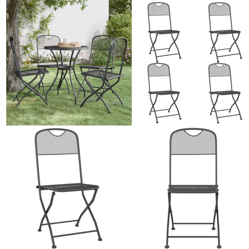 Chaises pliables jardin lot de 4 Maille métallique Anthracite - Chaise De Jardin Pliable - Chaise De Jardin Résistante - Chaise De Jardin Aluminium