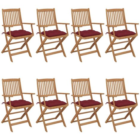 Chaises pliables de jardin 8 pcs avec coussins Bois d'acacia 44
