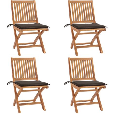 Chaises pliables de jardin avec coussins 4 pcs Teck solide 39