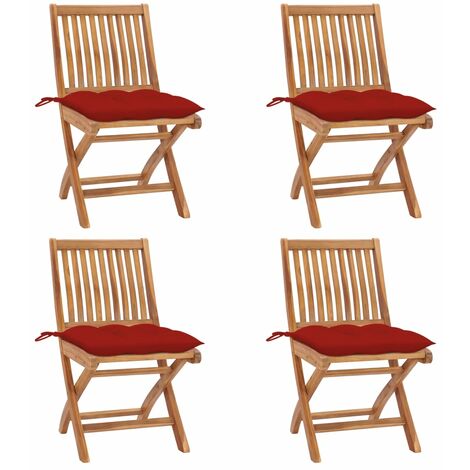 Chaises pliables de jardin avec coussins 4 pcs Teck solide 42