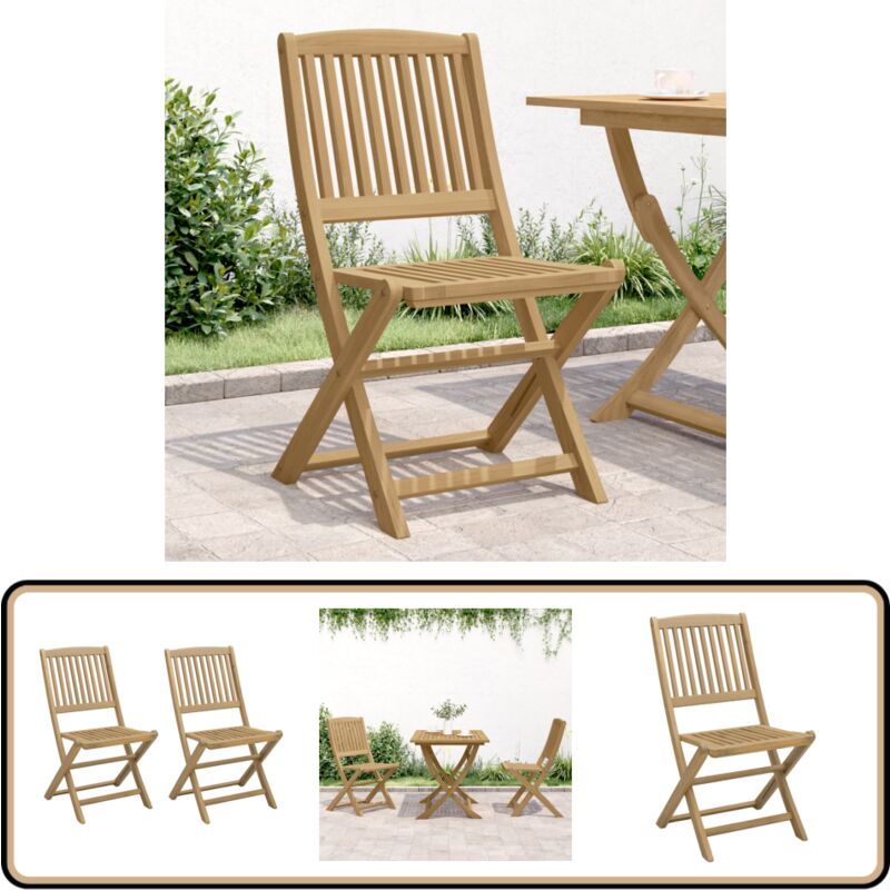Chaises pliables de jardin lot de 2 bois massif d'acacia - Chaise De Jardin - Mobilier De Jardin - Acacia Massif - Chaise Pliante - Design Élégant