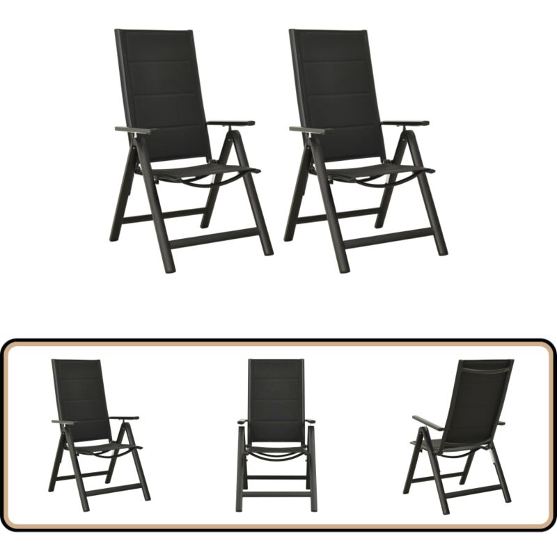 Chaises pliables de jardin lot de 2 Textilène et aluminium Noir - Chaise De Jardin Pliable - Chaise Extérieure - Mobilier De Jardin - Fauteuil De