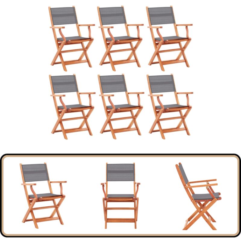 Chaises pliables de jardin lot de 6 gris eucalyptus textilène - Chaise De Jardin - Chaise Pliante - Meuble De Jardin - Mobilier Extérieur - Fauteuil