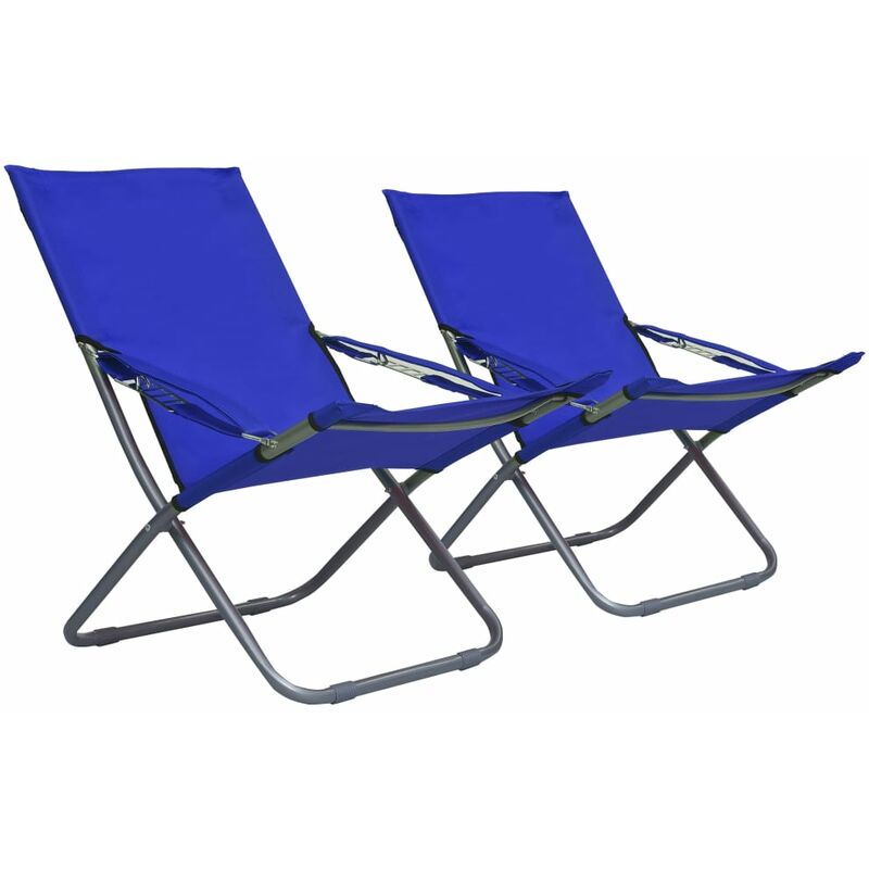 Chaises pliables de plage 2 pcs Tissu Bleu