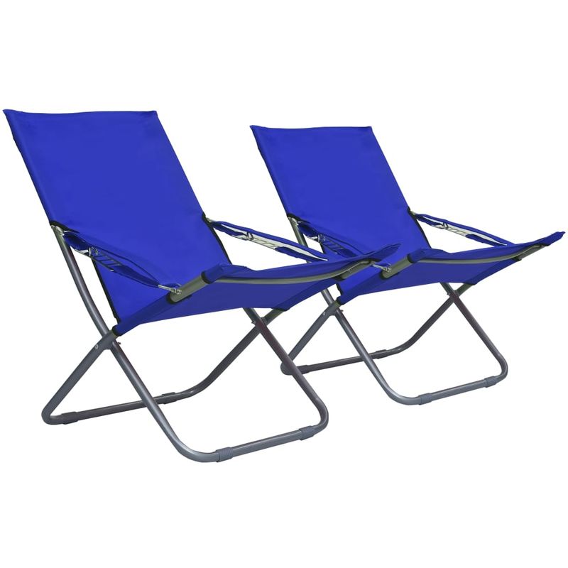 Chaises pliables de plage 2 pcs Tissu Bleu