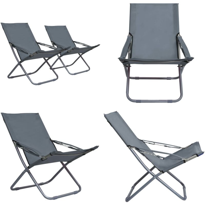 Chaises pliables de plage lot de 2 Tissu Gris - Chaise De Plage - Chaise Pliante - Mobilier De Jardin - Chaise Lounge - Fauteuil De Jardin - Home &