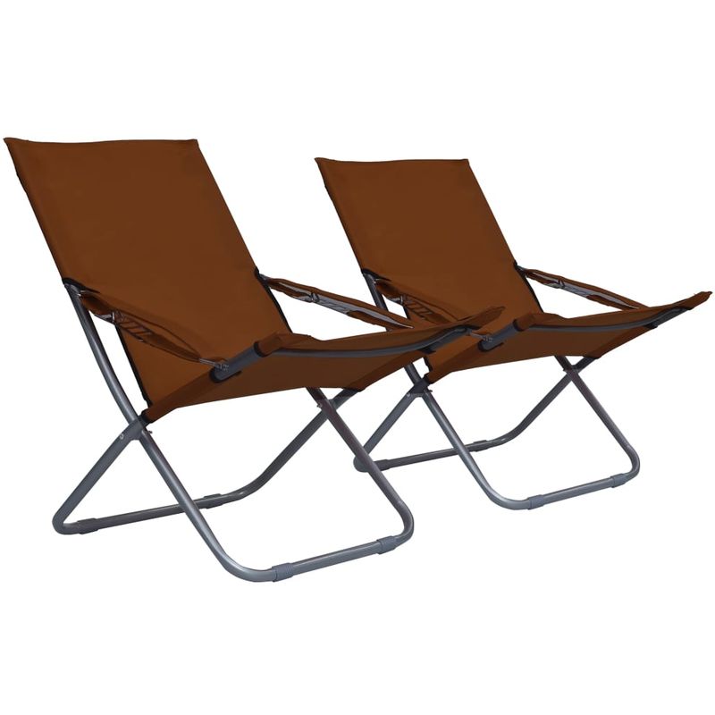 Chaises pliables de plage 2 pcs Tissu Marron