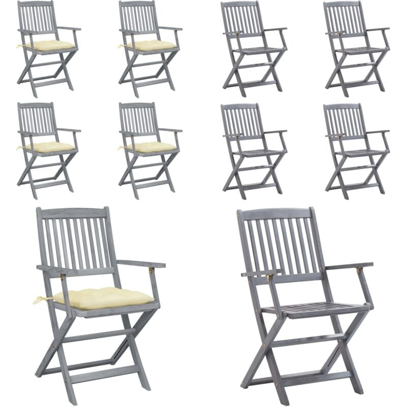 Chaises pliables d'extérieur lot de 4 et coussins Bois d'acacia - Chaise De Jardin - Mobilier De Jardin - Chaise Pliante - Acacia - Terrasse - Home &