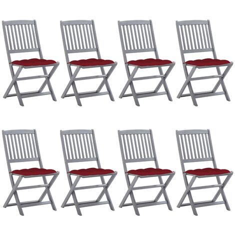 Chaises pliables d'extérieur 8 pcs avec coussins Bois d'acacia 50