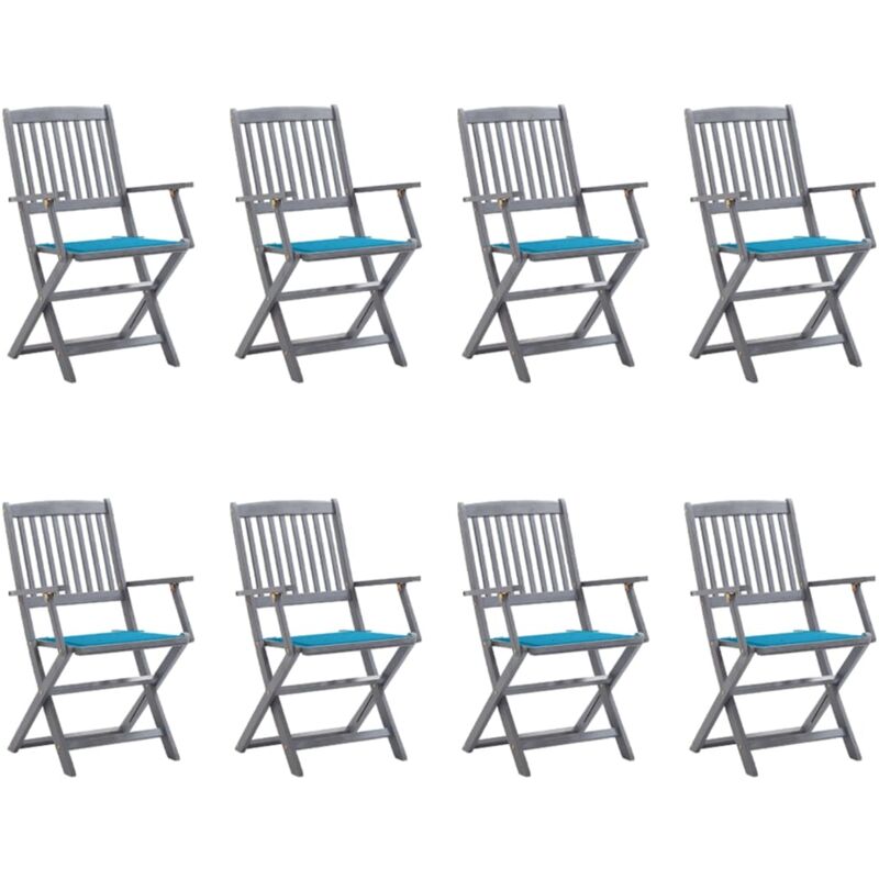 Chaises pliables d'extérieur 8 pcs avec coussins Bois d'acacia