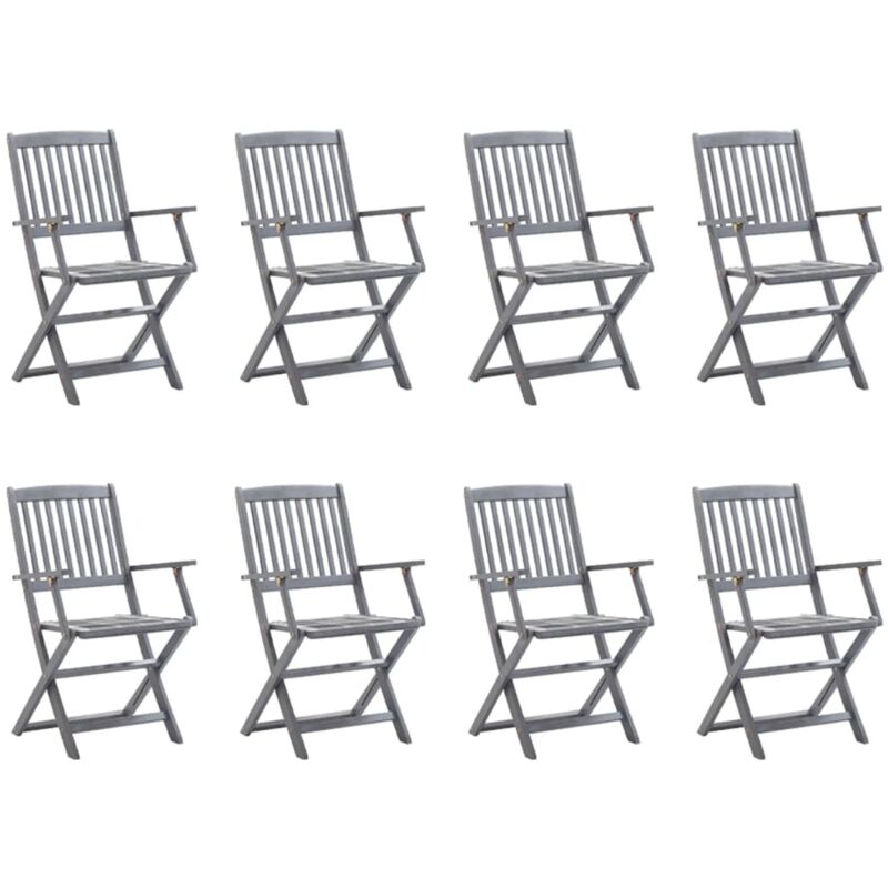 Chaises pliables d'extérieur 8 pcs avec coussins Bois d'acacia