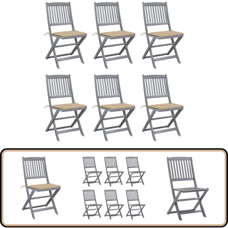 Chaises pliables d'extérieur lot de 6 et coussins Bois d'acacia - Chaise De Jardin - Meubles De Jardin - Mobilier Extérieur - Acacia - Chaise Pliante