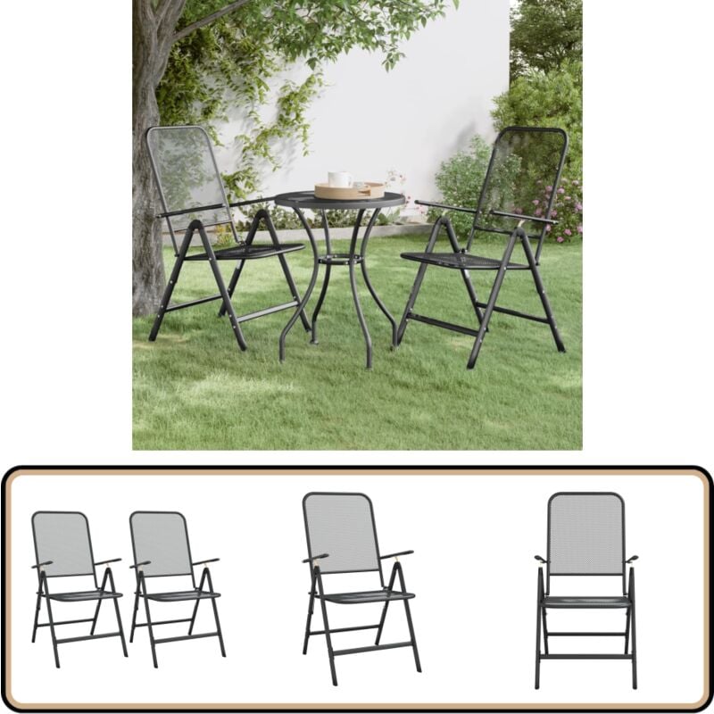 Chaises pliables jardin lot de 2 Maille métallique Anthracite - Chaise De Jardin Pliable - Chaise Lounge - Fauteuil De Jardin - Meubles De Jardin
