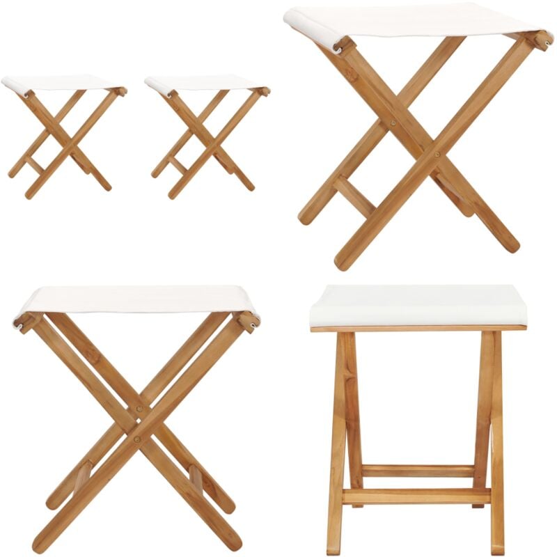 Chaises pliables lot de 2 Bois teck solide et tissu Blanc crème - Chaise Pliante - Mobilier De Jardin - Chaises De Jardin - Teck - Chaise En Bois