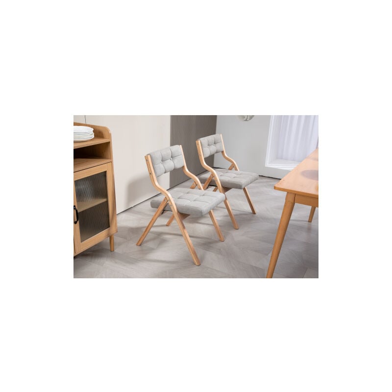 Lot de 2 chaises pliantes avec coussin, chaises de salle à manger pliantes portables et assemblées, pour cuisine, bureau, mariage et fête, gris