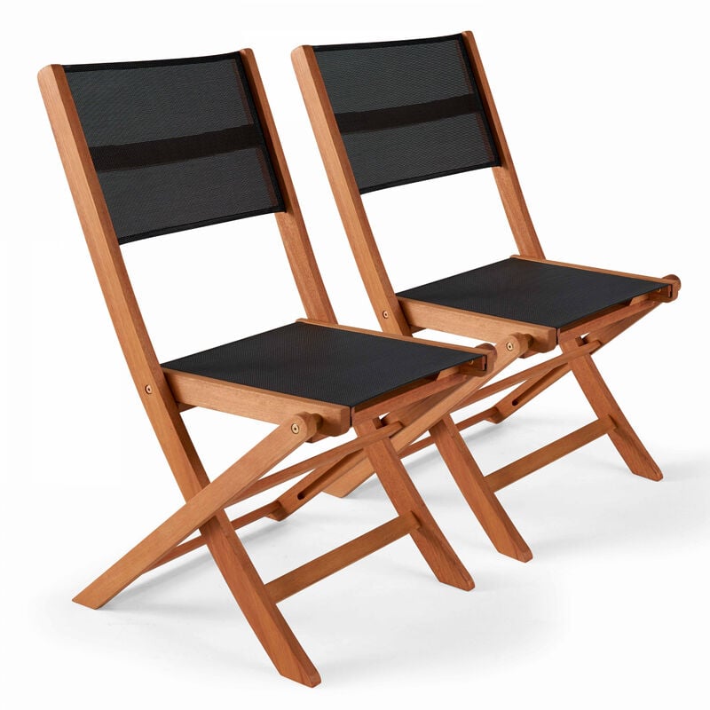 Oviala - Lot de 2 chaises pliantes en bois noir - Noir