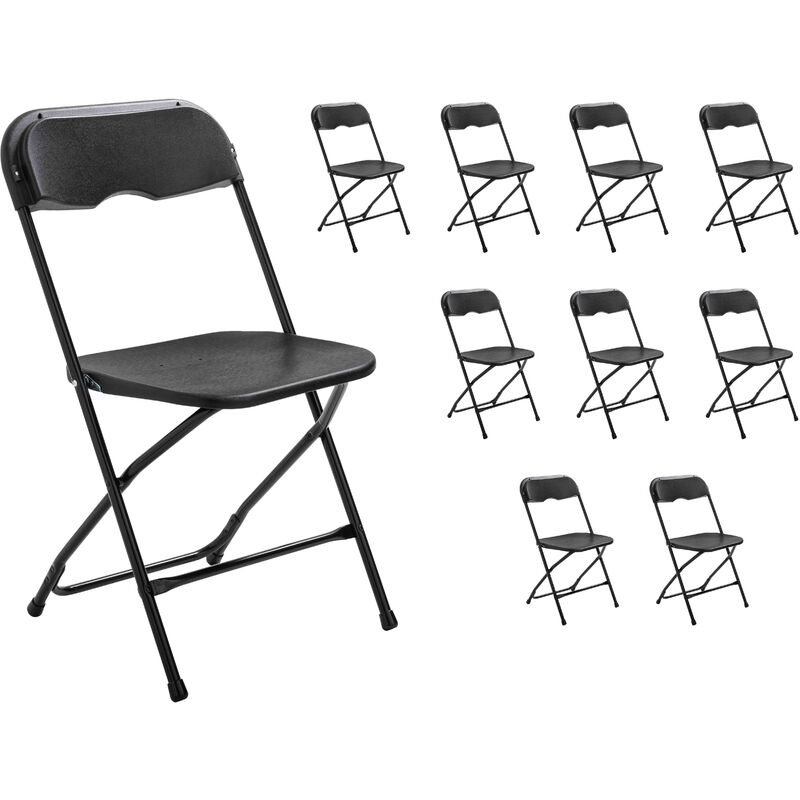Rekkem - Chaises pliantes noires de réception Lot de 10