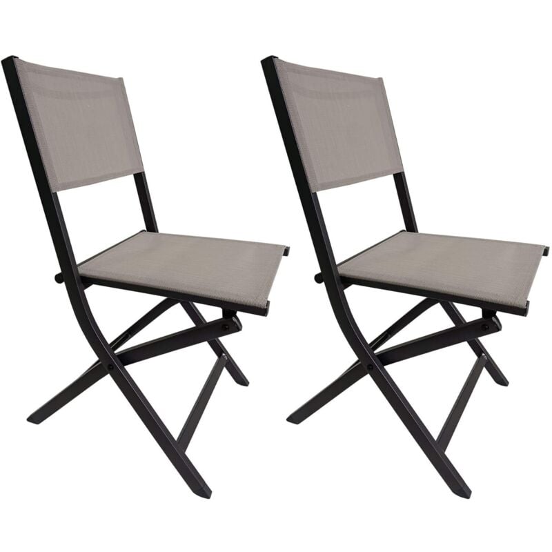 Chaises pliantes Rebecca Mobili Murici 84x48x57 Aluminium Polyester Gris foncé Beige Moderne ensemble 2 pièces Assemblé
