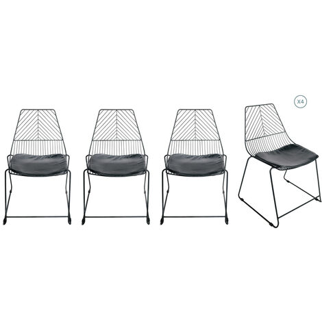 Chaises Salle à Manger Industrielle en Métal Noir avec Galette Rembourrée Empilable 60X59X81 cm (Lot de 4 ) - NOIR