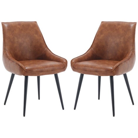 Chaises Salle à Manger Lot de 2 Chaise de Cuisine Moderne avec Pied Métal Chaise Salle a Manger avec Coussin Épais pour Salon, Cuir PU, Marron