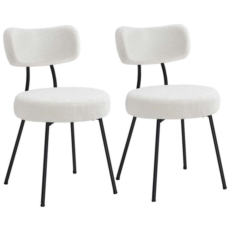 Chaises salle à manger lot de 2 tissu peluche dossier courbé chaises de cuisine rembourrées cader en acier modernes salon coiffeuse blanc Chaises salle à manger lot de 2 tissu peluche dossier courbé chaises de cuisine rembourrées cader en acier modernes salon coiffeuse blanc