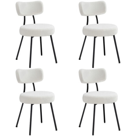 Chaises Salle à Manger, Lot de 4, Tissu Peluche, Dossier Courbé, Chaises de Cuisine, Rembourrées, Cader en Acier, Modernes, Salon, Coiffeuse, Blanc Crème