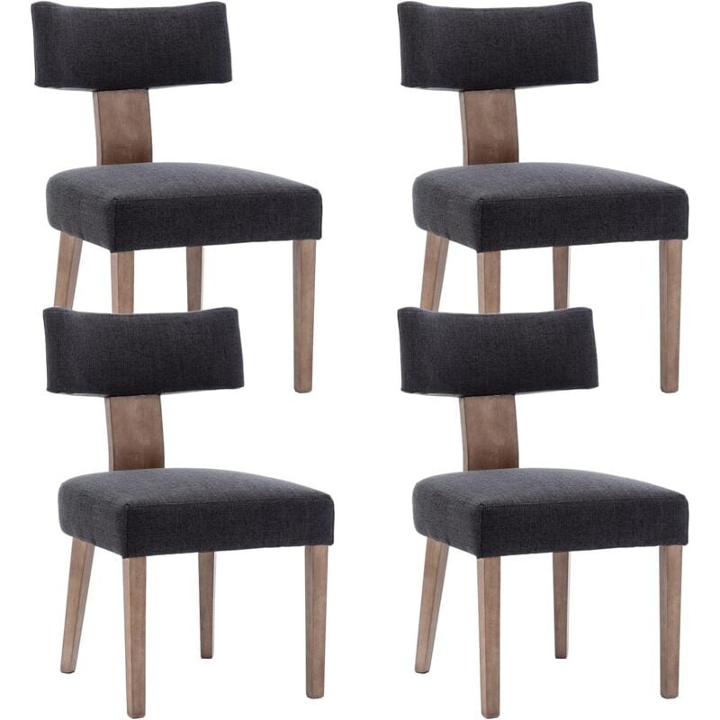 Lot de 4 Chaises Salle à Manger Chaise Cuisine en Lin Chaise Salon avec Pieds en Bois Massif Chaise Bois pour Cuisine, Gris