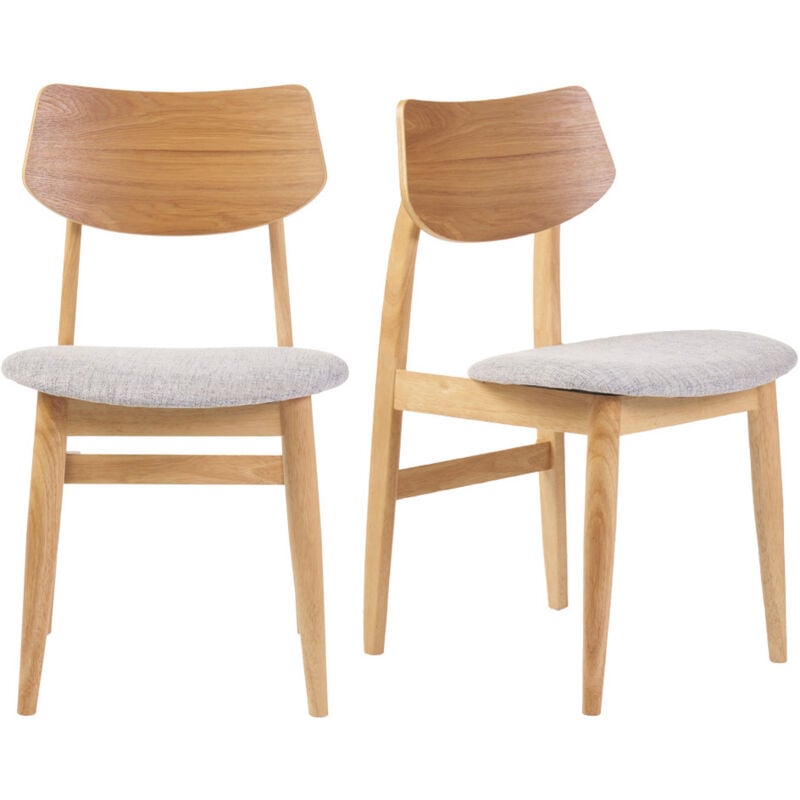 Miliboo - Chaises scandinaves en bois clair et tissu gris clair (lot de 2) elion