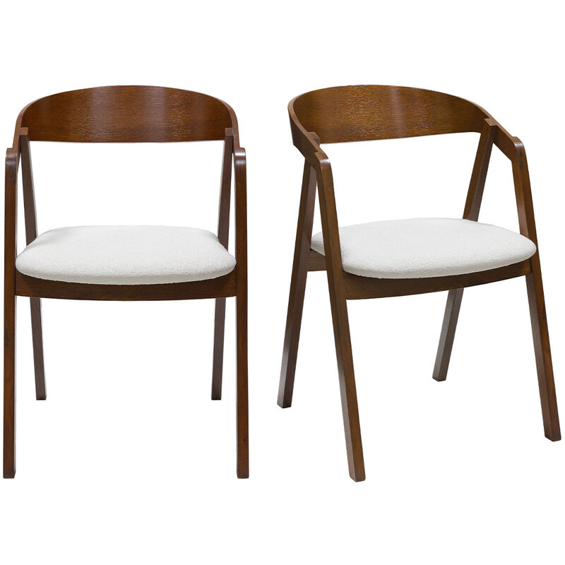 Miliboo - Chaises vintage empilables en bois teinté noyer et tissu effet laine bouclée blanc (lot de 2) lova