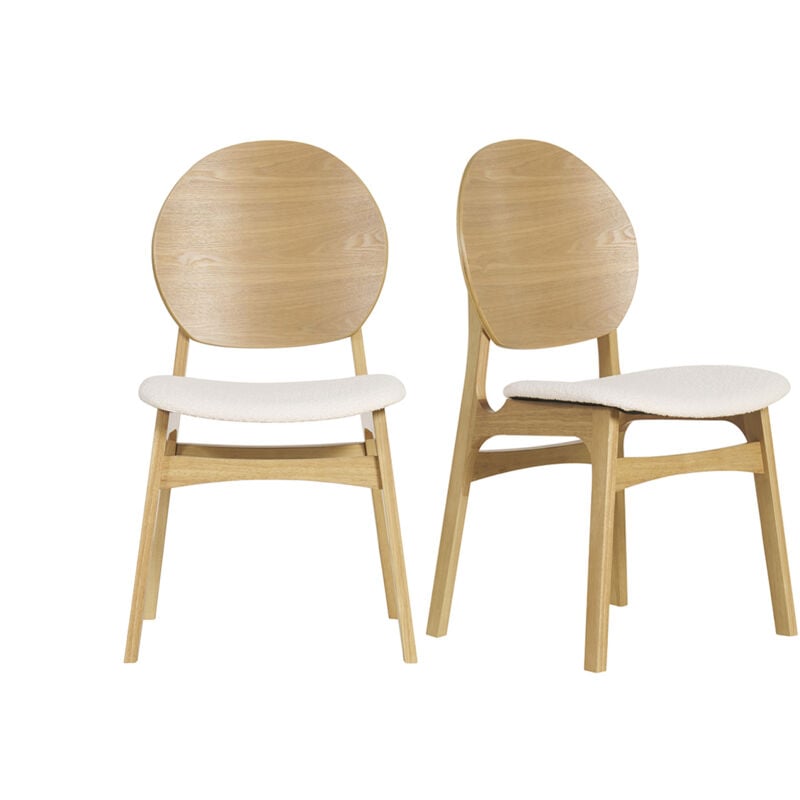 Miliboo - Chaises scandinaves en bois clair et tissu effet laine bouclée blanc (lot de 2) elton